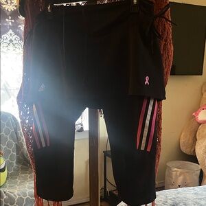 adidas Black Skort Leggings with Pink Ribbon & Pink Stripe Accents